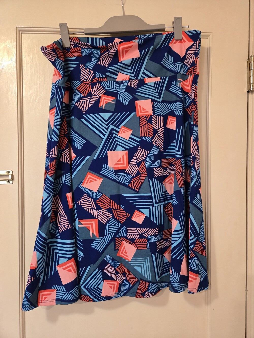 Lularoe Women's Geometric Print A-Line Skirt - Blue & Coral